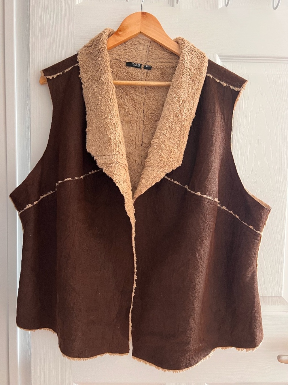 Vintage Brown Faux Suede Sherpa Vest Oversized Y2K